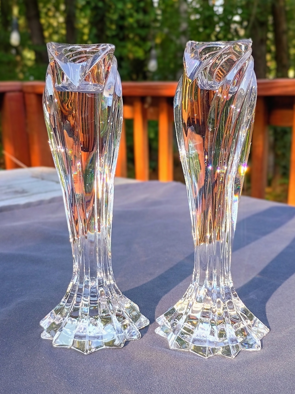 Vintage Lenox Fine Crystal German Arctic Bloom Candlestick Holders 7" Pristine